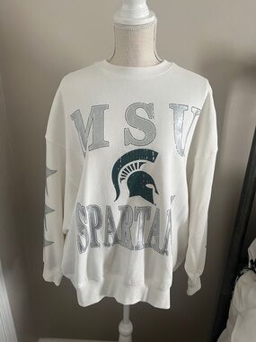 MSU Spartans White Graphic Sweatshirt